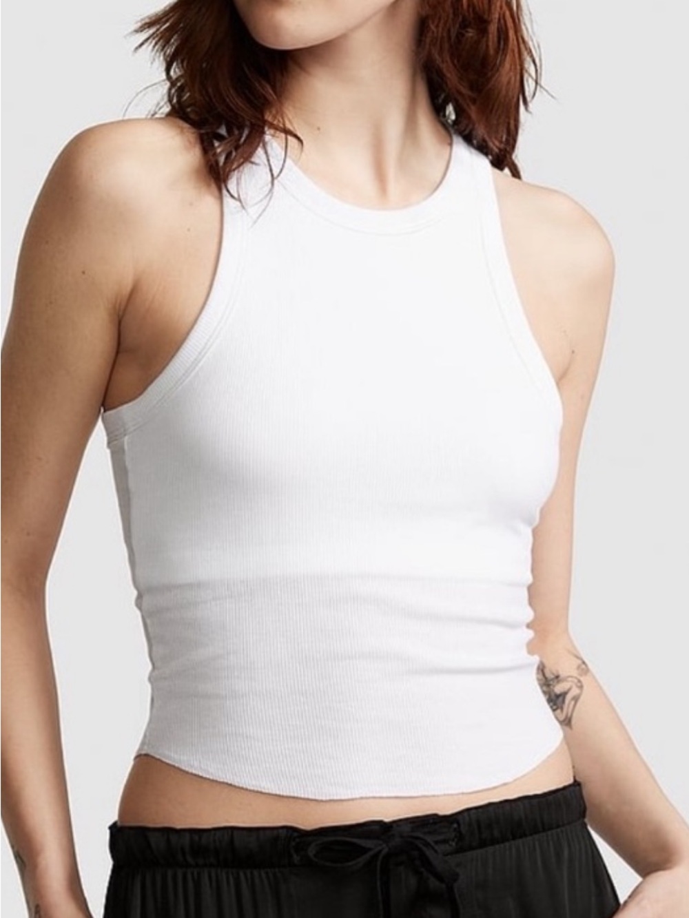 White Ribbed High-Neck Tank shelf Bra